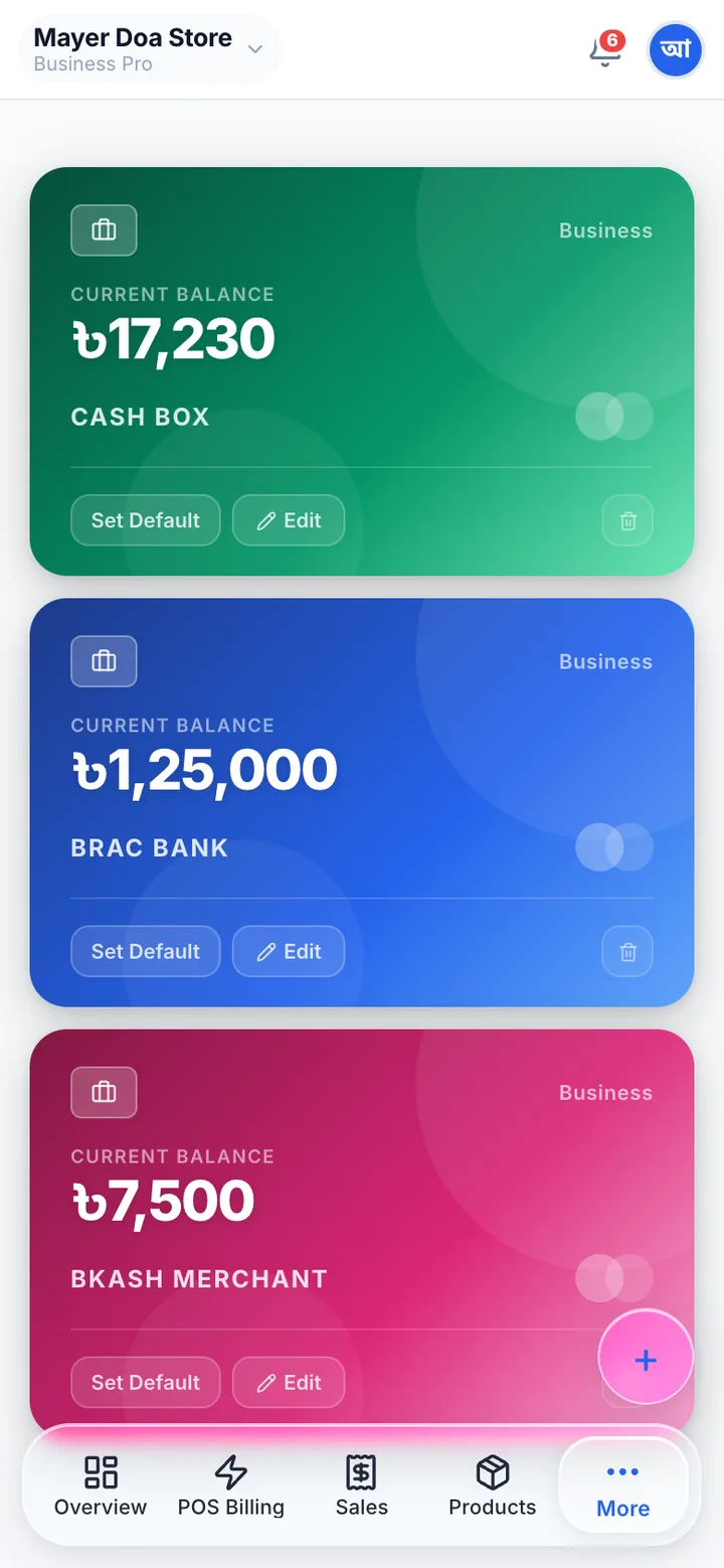 The Hishabghor transactions page with income, spending and balance